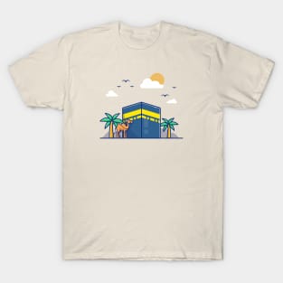 Kaaba Mecca with camel  and palm tree T-Shirt